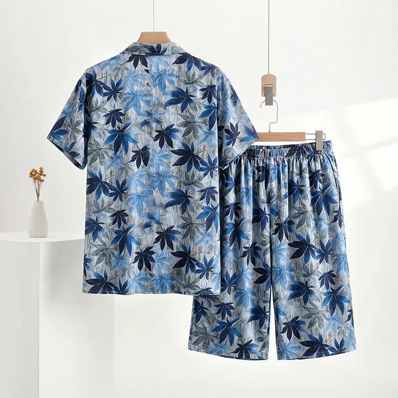 Unisex Blue Leaf Print Pajama Set - image 3