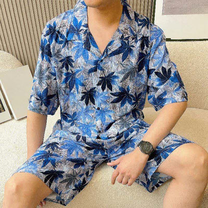 Unisex Blue Leaf Print Pajama Set - image 2
