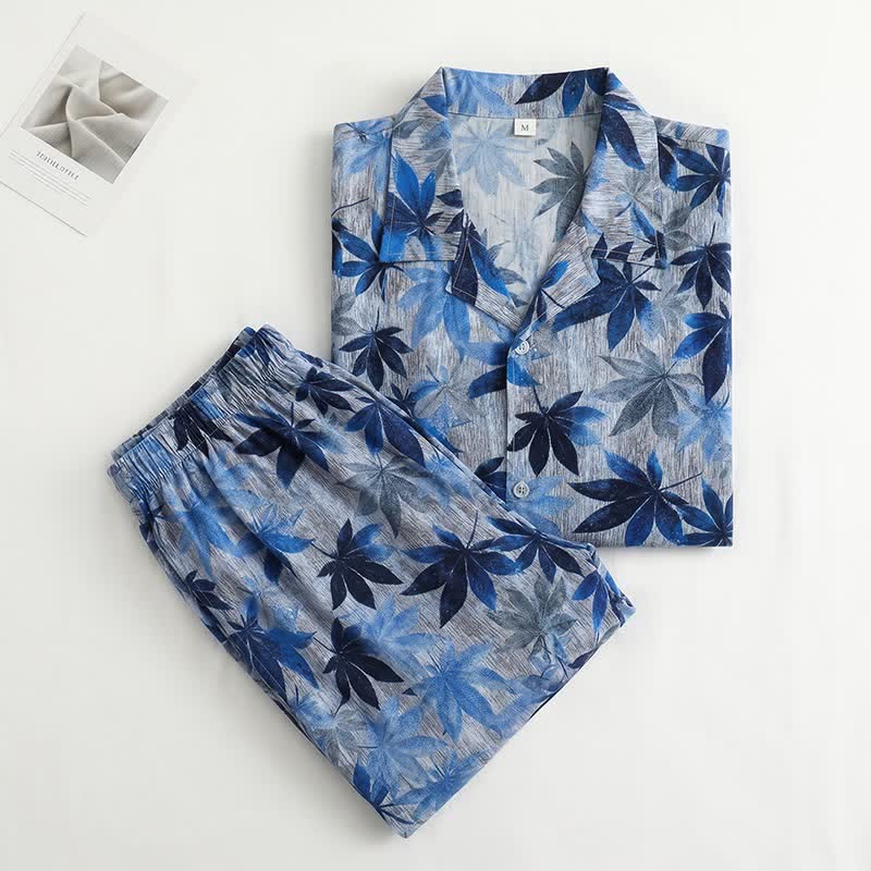 Unisex Blue Leaf Print Pajama Set - image 1