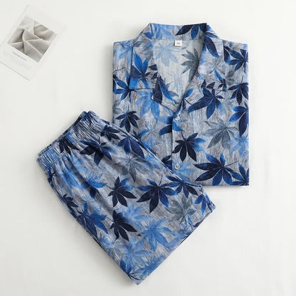 Unisex Blue Leaf Print Pajama Set - image 1