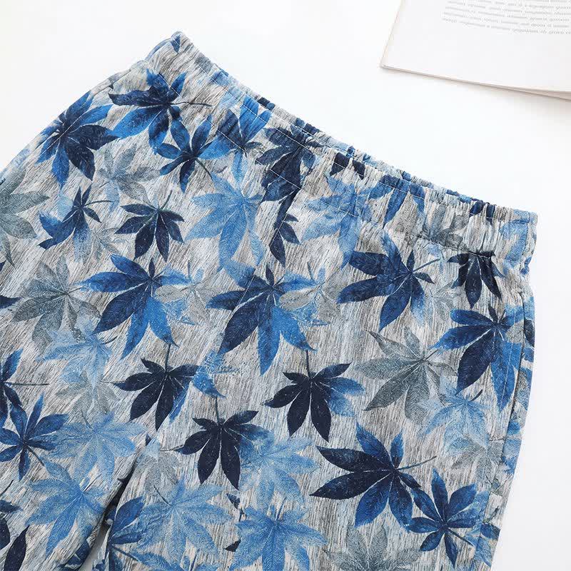 Unisex Blue Leaf Print Pajama Set - image 5