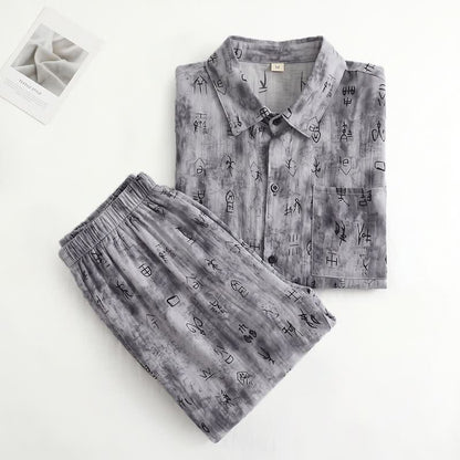 Gray Vintage Symbol Print Loungewear Set - image 1