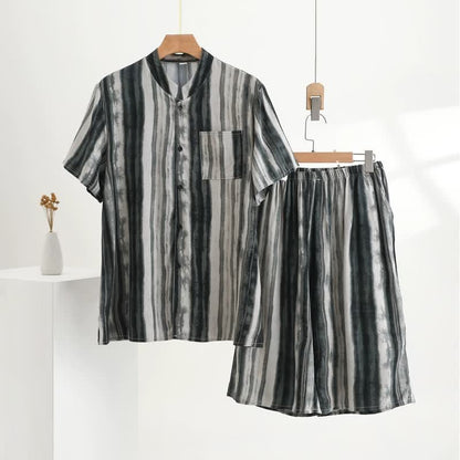 Unisex Ink Stripe Mandarin Collar Pajamas - Gray - 5XL - image 0