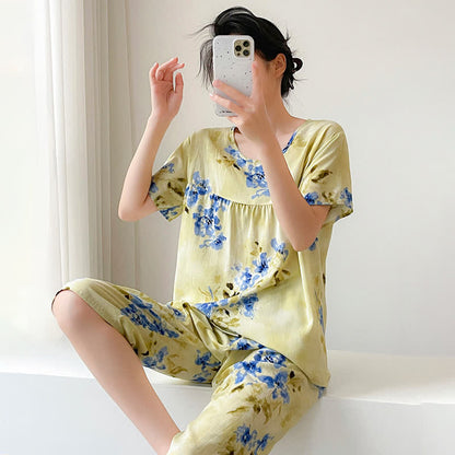 Blue Floral Short Sleeve Women's Pajamas - image 3