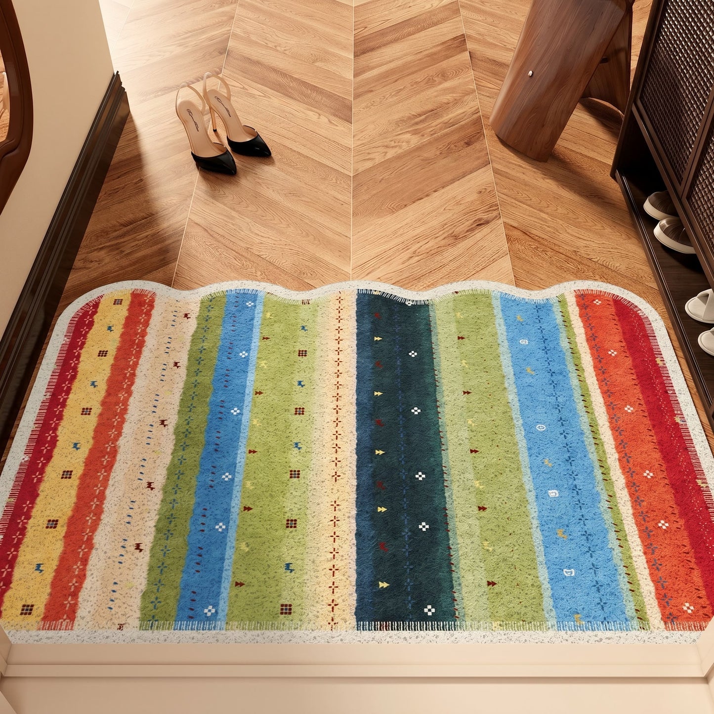 Boho Rainbow Striped PVC Non-Slip Rug - 35'' × 47'' - image 0