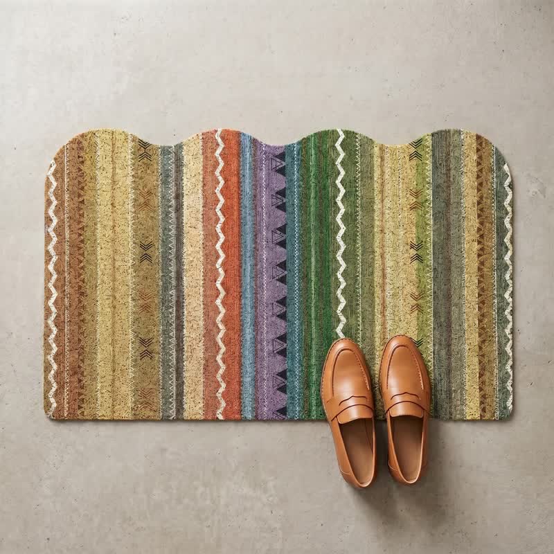 Vintage Rainbow Striped Non-Slip Entry Rug - image 1