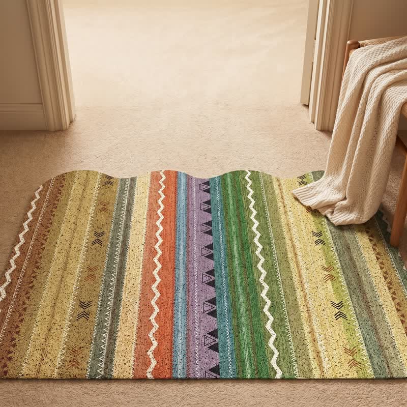 Vintage Rainbow Striped Non-Slip Entry Rug - image 3