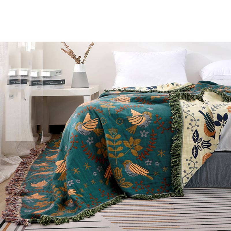 Ownkoti Boho Breathable Flower Bird Reversible Blanket - image 5