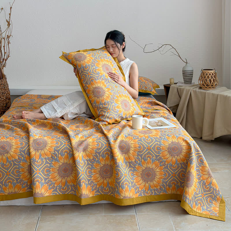 Boho Sunflower 3-Layer Muslin Cotton Quilt - image 5