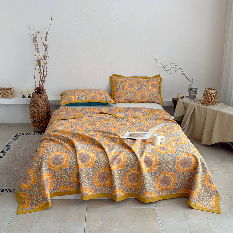 Boho Sunflower 3-Layer Muslin Cotton Quilt - image 1