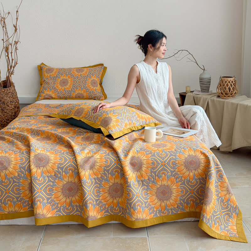Boho Sunflower 3-Layer Muslin Cotton Quilt - image 3