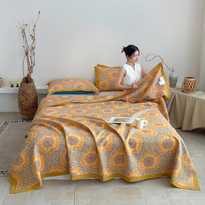 Boho Sunflower 3-Layer Muslin Cotton Quilt - image 2
