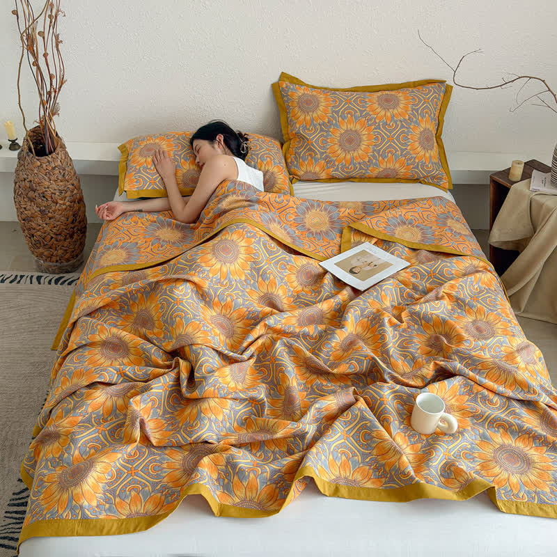 Boho Sunflower 3-Layer Muslin Cotton Quilt - image 4