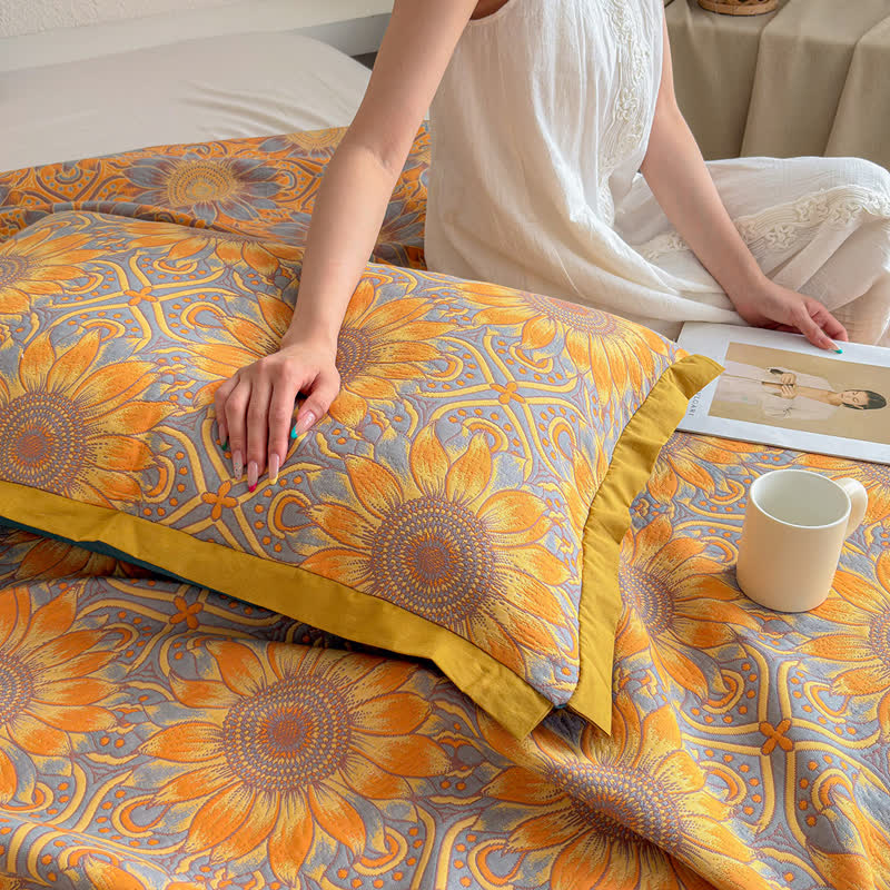 Boho Sunflower 3-Layer Muslin Cotton Quilt - image 9