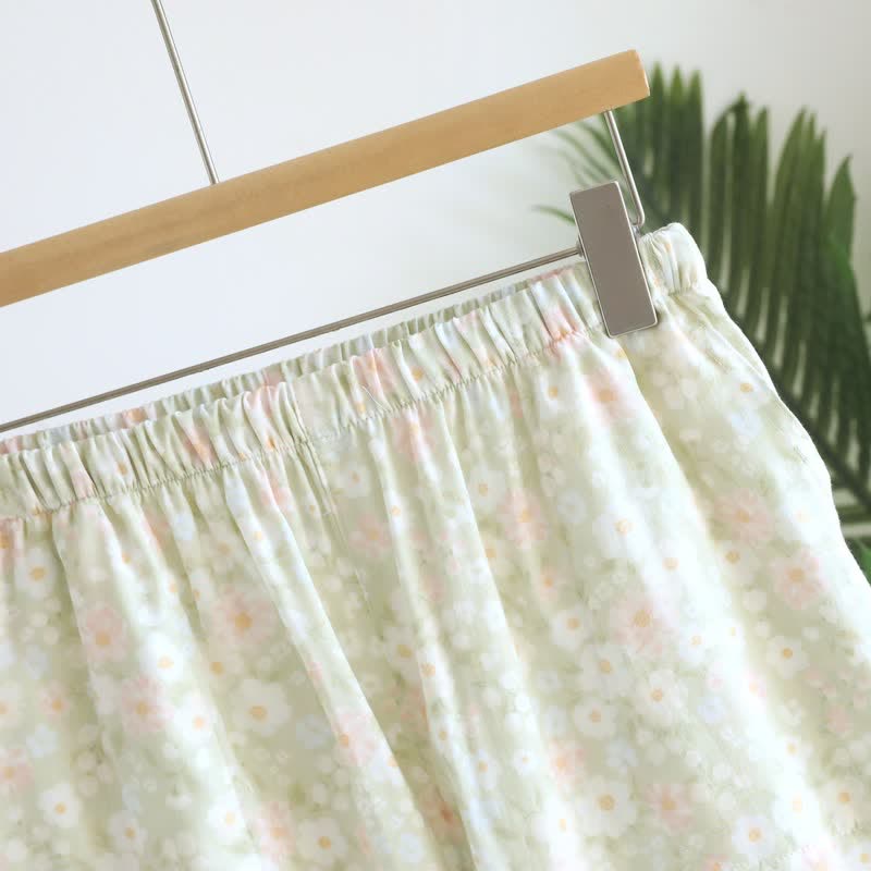 Green Floral Cotton Ruffle Pajama Shorts - image 4