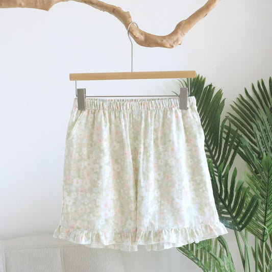 Green Floral Cotton Ruffle Pajama Shorts - image 0