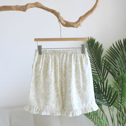 Green Floral Cotton Ruffle Pajama Shorts - Green - XL - image 1
