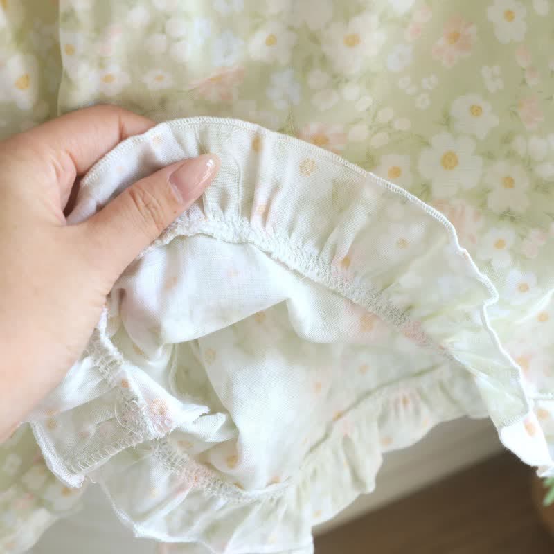 Green Floral Cotton Ruffle Pajama Shorts - image 6