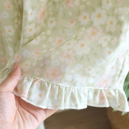 Green Floral Cotton Ruffle Pajama Shorts - image 5