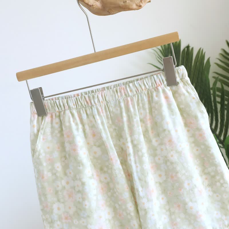 Green Floral Cotton Ruffle Pajama Shorts - image 2