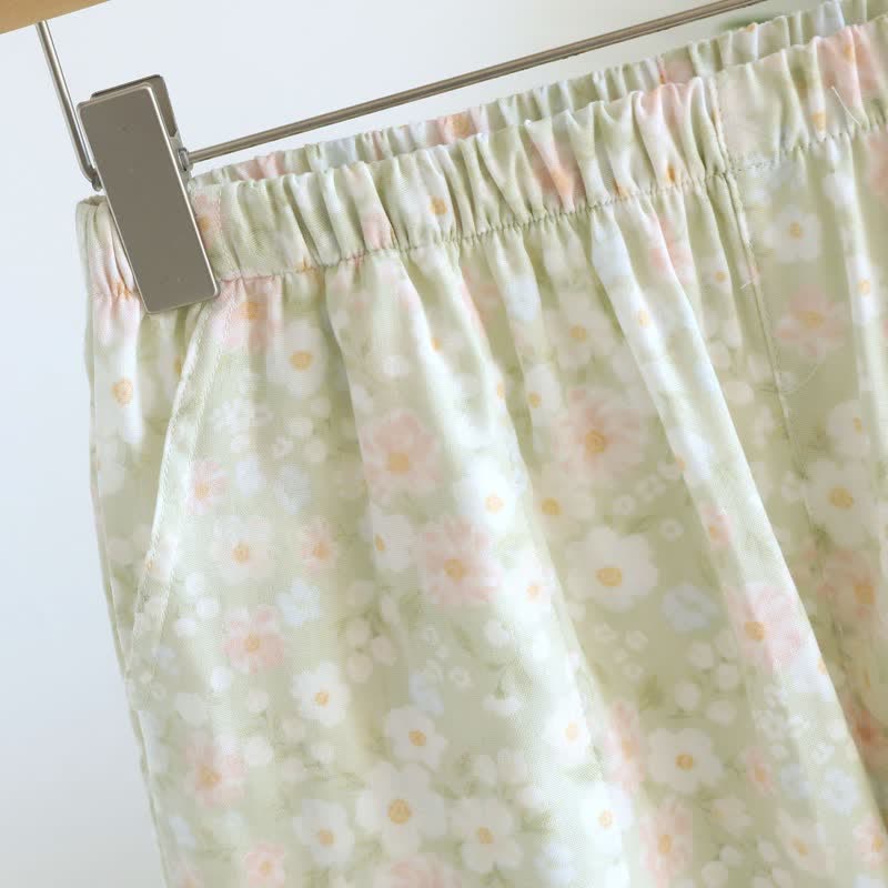 Green Floral Cotton Ruffle Pajama Shorts - image 3