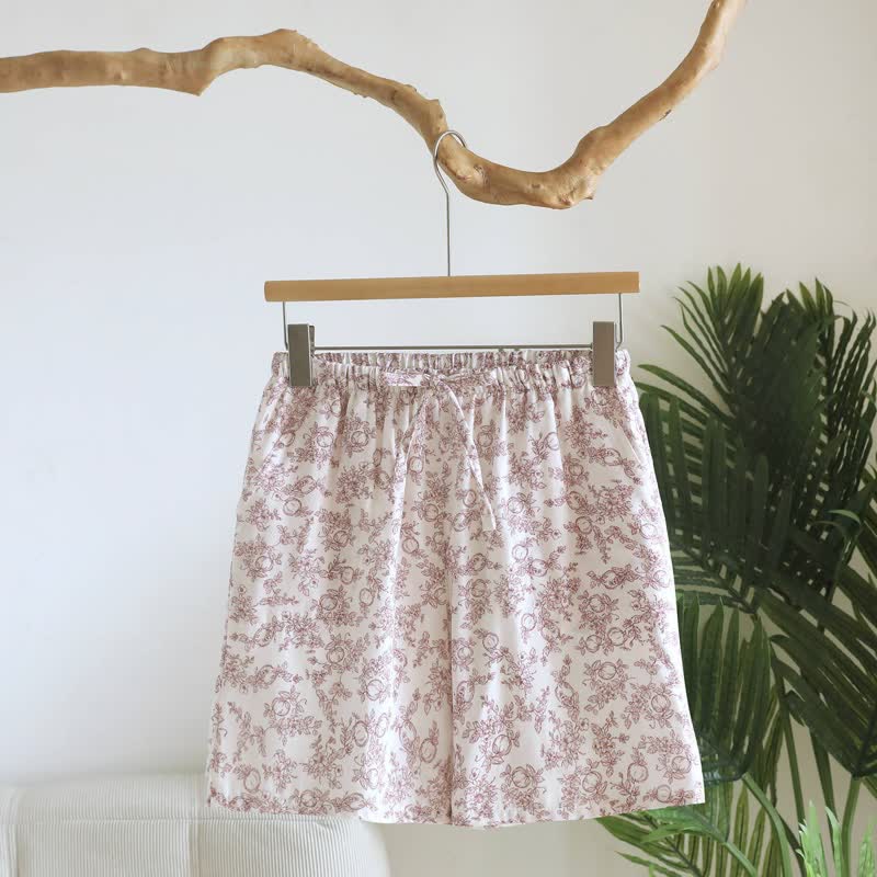 Rustic Pomegranate Cotton Gauze Pajama Shorts - Red - XL - image 0