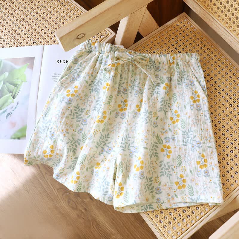 Yellow Tulip Cotton Gauze Pajama Shorts - image 1