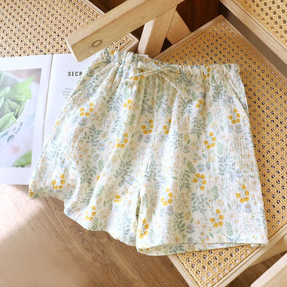 Yellow Tulip Cotton Gauze Pajama Shorts - image 1