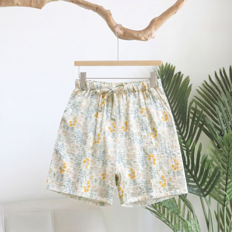 Yellow Tulip Cotton Gauze Pajama Shorts - Yellow - XL - image 0