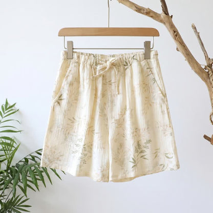 Botanical Cotton Gauze Women's Pajama Shorts - Beige - XL - image 0