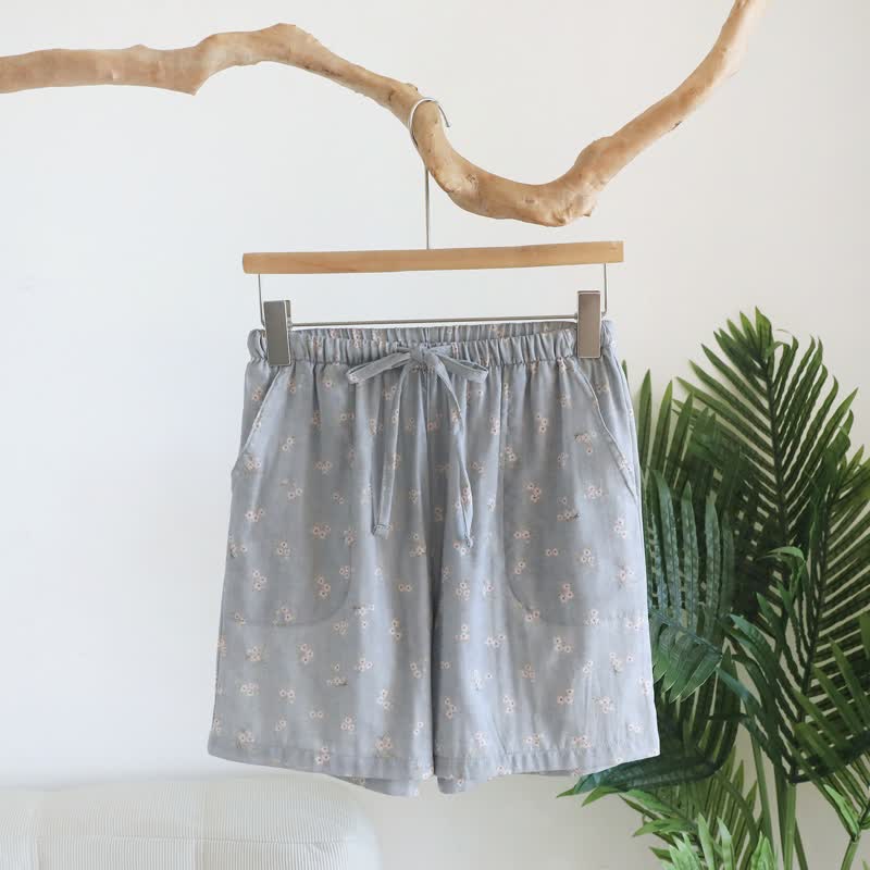 Cherry Blossom Cotton Pajama Shorts - Blue Gray - XL - image 6