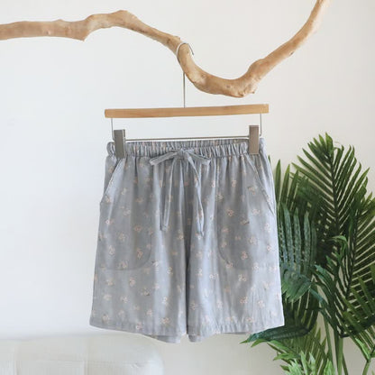 Cherry Blossom Cotton Pajama Shorts - Blue Gray - XL - image 6