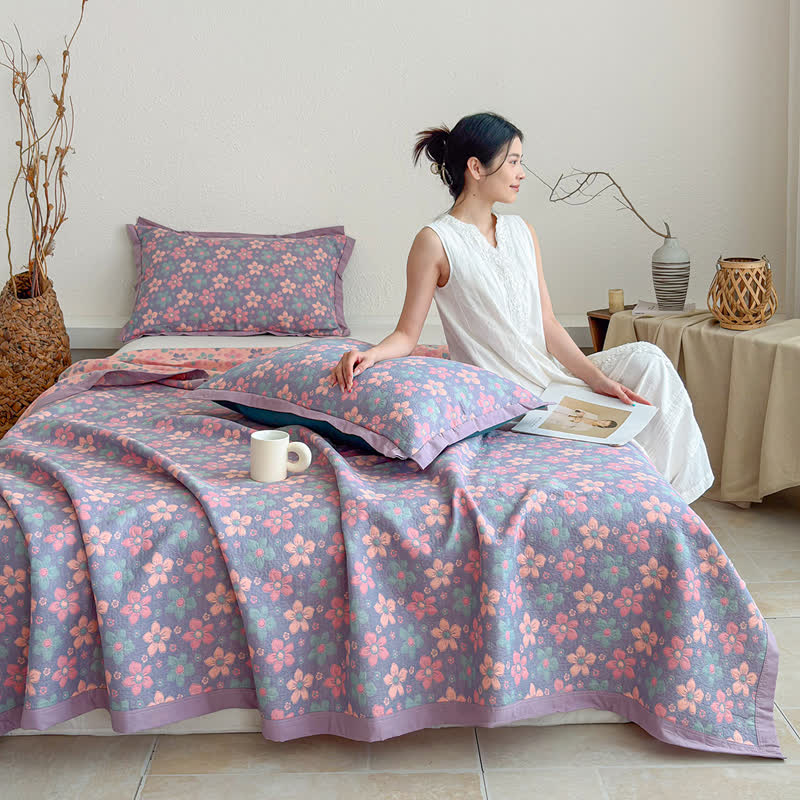 Ditsy Floral 3-layer Gauze Bedspread Quilt - image 2