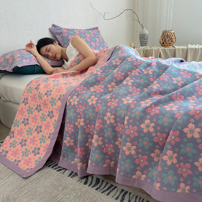 Ditsy Floral 3-layer Gauze Bedspread Quilt - 2PCS Pillowcases - 19" x 29" - image 0