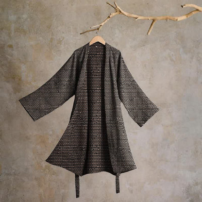 Geometric Chevron Cotton Jacquard Kimono Robe - Black - XL - image 0