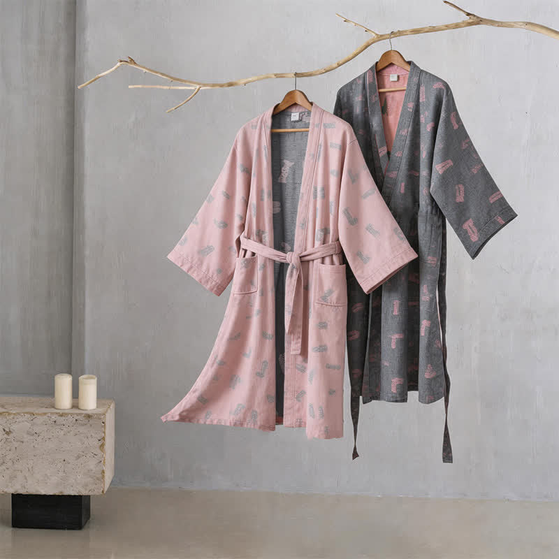 Love Print Cotton Gauze Kimono Robe - image 0