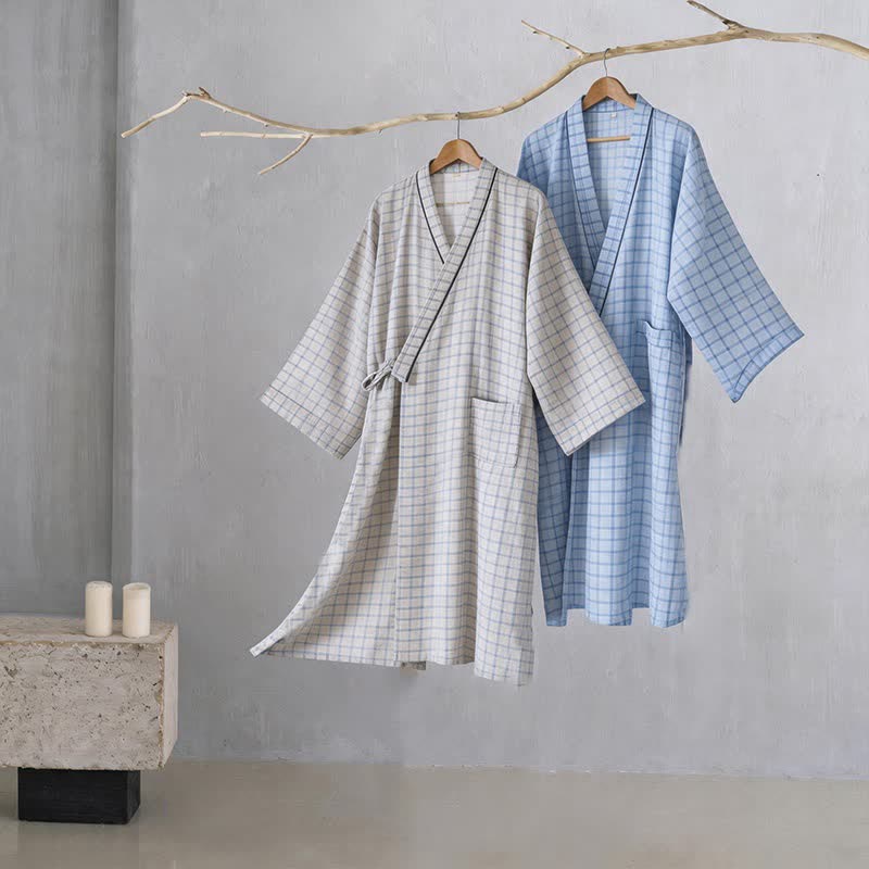 Unisex Grid Cotton Kimono Robe - image 1
