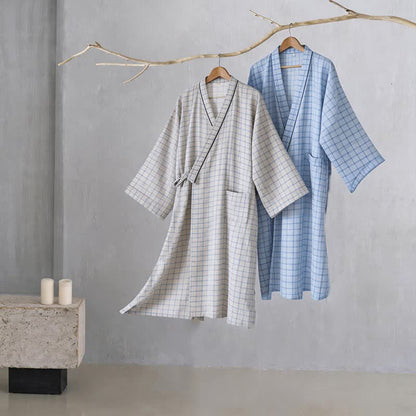Unisex Grid Cotton Kimono Robe - image 1