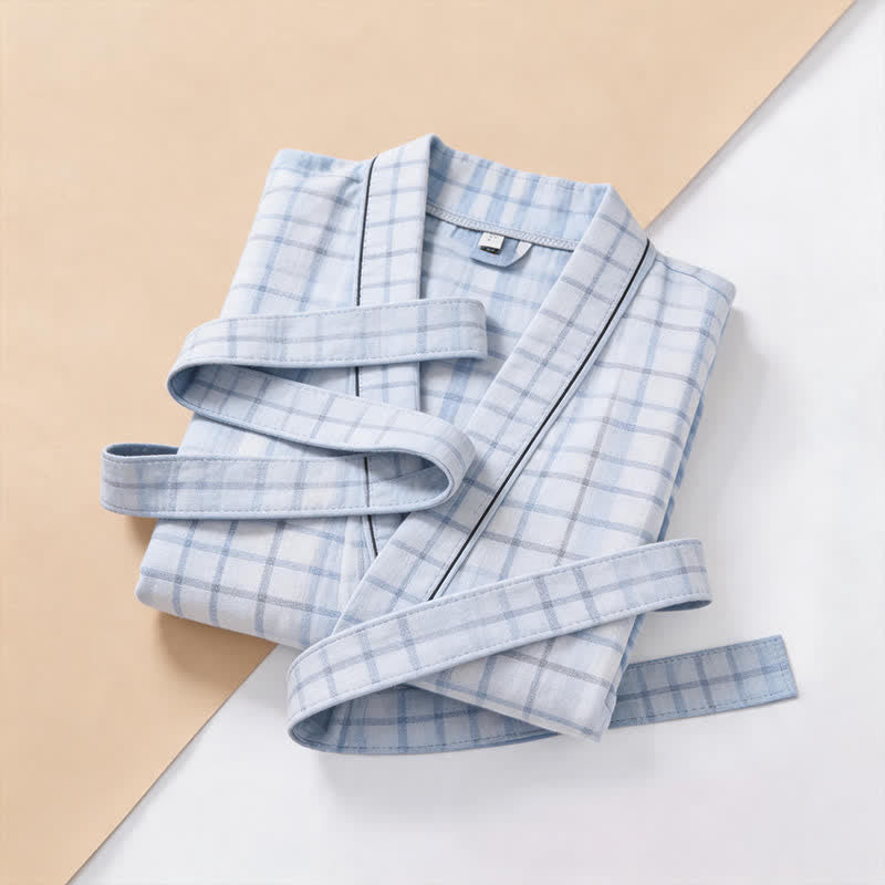 Unisex Grid Cotton Kimono Robe - image 2