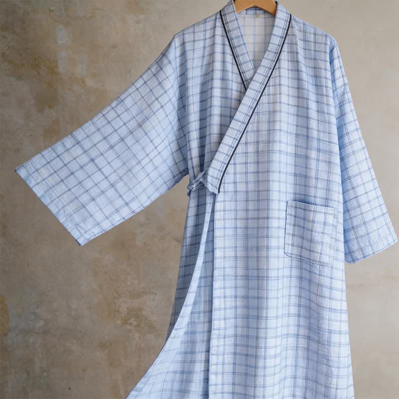 Unisex Grid Cotton Kimono Robe - image 4