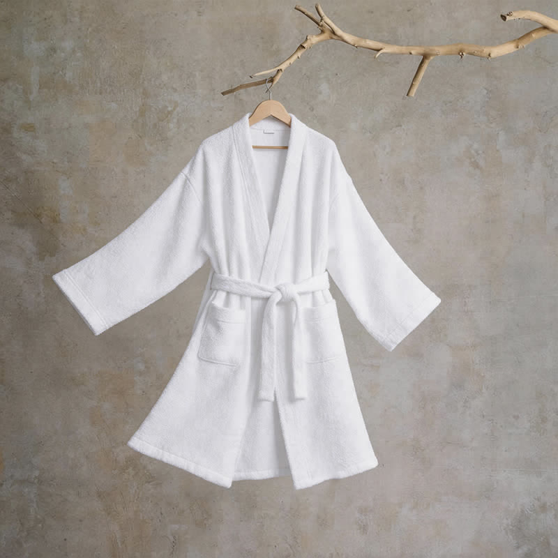 Unisex Solid Cotton Kimono Bathrobe - White - XL - image 8