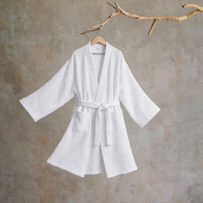 Unisex Solid Cotton Kimono Bathrobe - White - XL - image 8