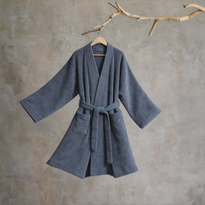 Unisex Solid Cotton Kimono Bathrobe - Navy Blue - XL - image 16