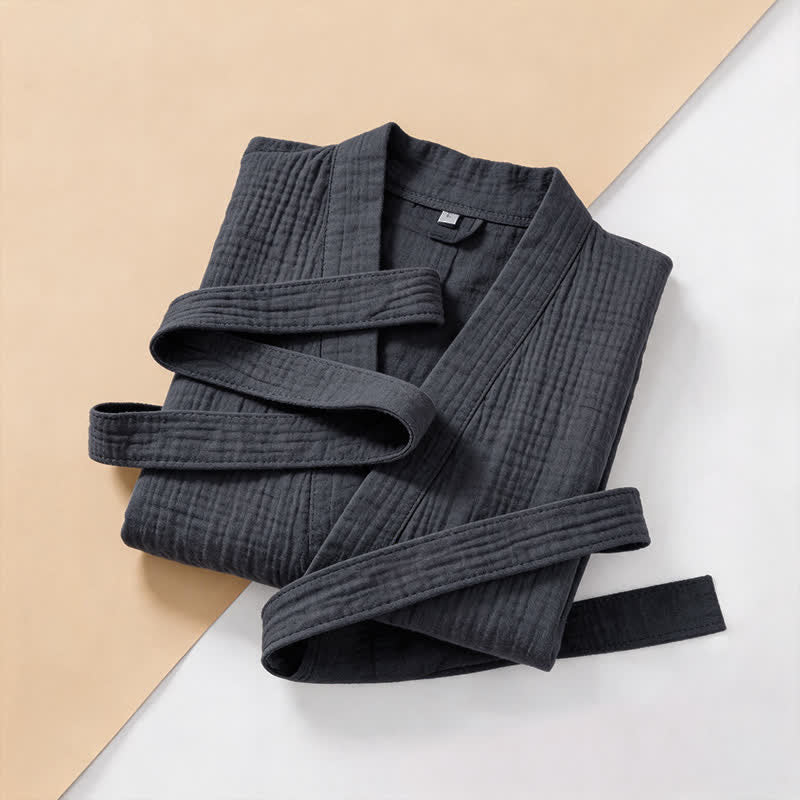 Solid Unisex Cotton Gauze Kimono Robe - image 16