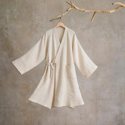 Solid Unisex Cotton Gauze Kimono Robe - Beige - XL - image 7