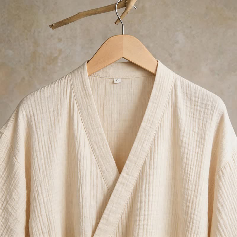 Solid Unisex Cotton Gauze Kimono Robe - image 10
