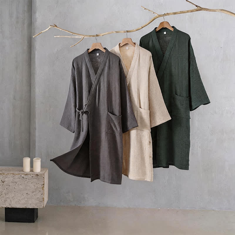 Solid Unisex Cotton Gauze Kimono Robe - image 1