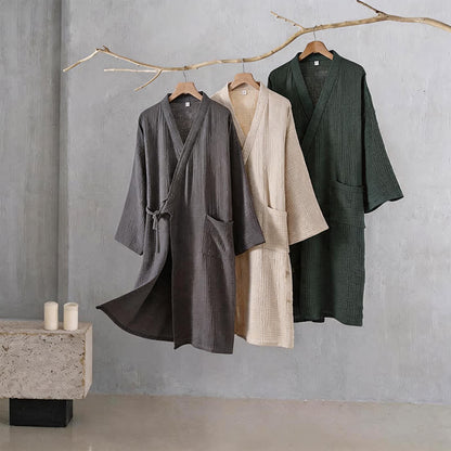 Solid Unisex Cotton Gauze Kimono Robe - image 1