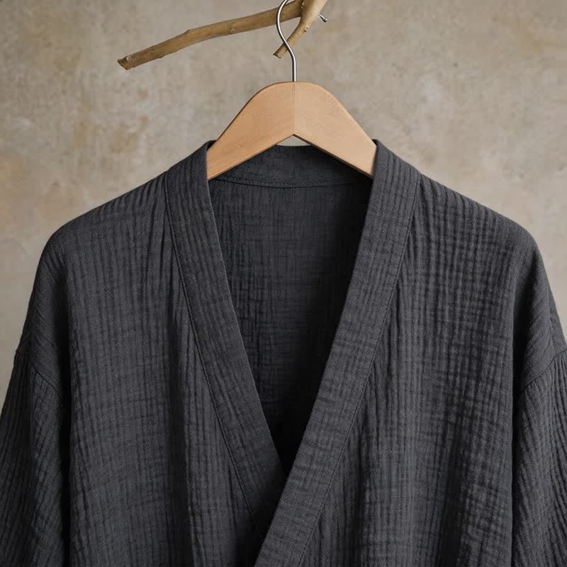 Solid Unisex Cotton Gauze Kimono Robe - image 17