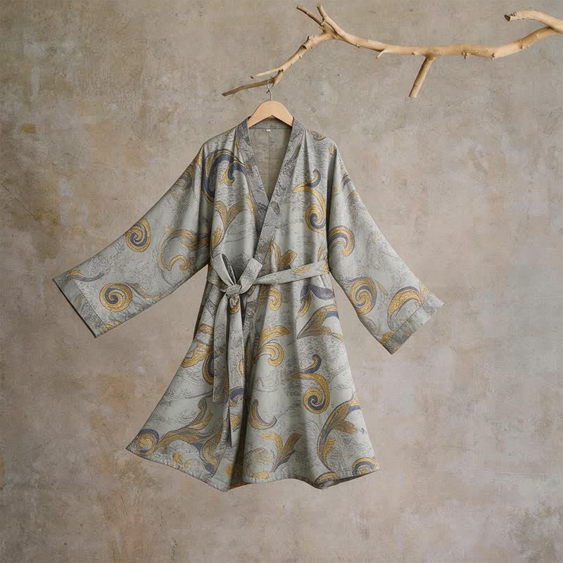 Unisex Baroque Cotton Kimono Robe - Yellow - One Size - image 5